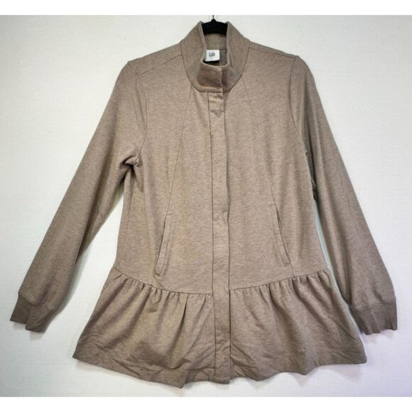 Cabi Womens Peplum Knit Jacket Small Beige Tan Button Down Lightweight Babydoll - Picture 1 of 10